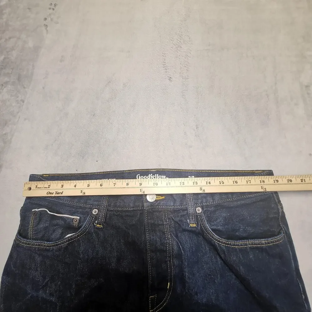 Goodfellow Selvedge Jeans Mens 38x32 Blue Slim Straight Dark Wash 14 Oz
